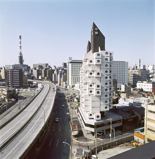 Kisho Kurokawa, Architect & Associates (Tokyo, est. 1962). Nakagin Capsule Tower, Tokyo. 1970–72. Exterior view. 1972. Photo: Tomio Ohashi Kisho Kurokawa, Architect & Associates (Tokyo, est. 1962). Nakagin Capsule Tower, Tokyo. 1970–72. Exterior view. 1972. Photo: Tomio Ohashi