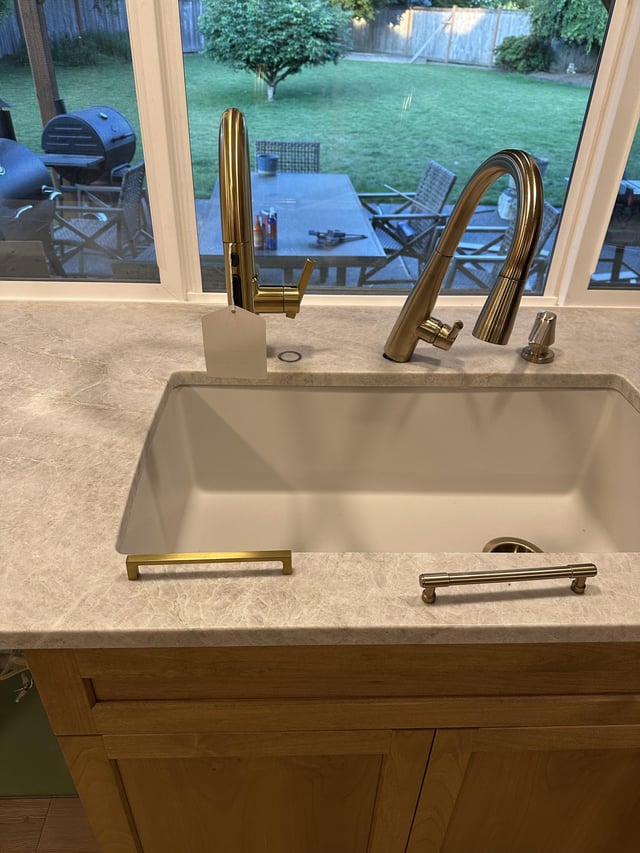 Satin Brass or Champagne Bronze faucet and cabinet hardware?